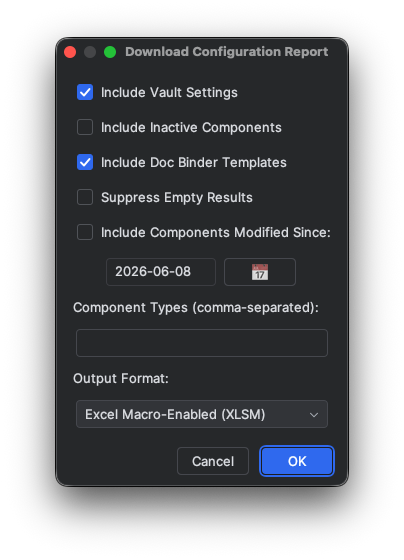 Vault Configuration Report Options