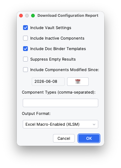 Vault Configuration Report Options